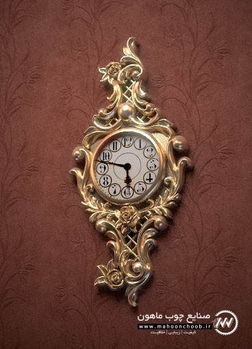 ساعت دیواری نگار چوبی راش منبت شده سلطنتی ماهون چوب