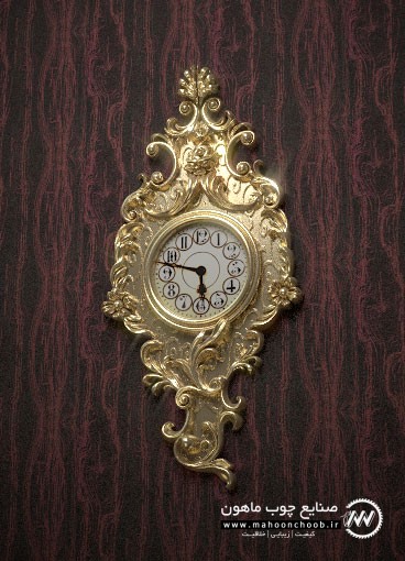 wall clock ساعت دیواری کرانه چوبی راش منبت شده سلطنتی ماهون چوب