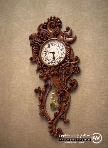 wall clock ساعت دیواری ترنج فندقی چوبی راش منبت شده سلطنتی ماهون چوب