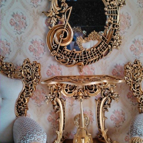 آینه کنسول ملودی راش منبت شده سلطنتی ماهون چوب