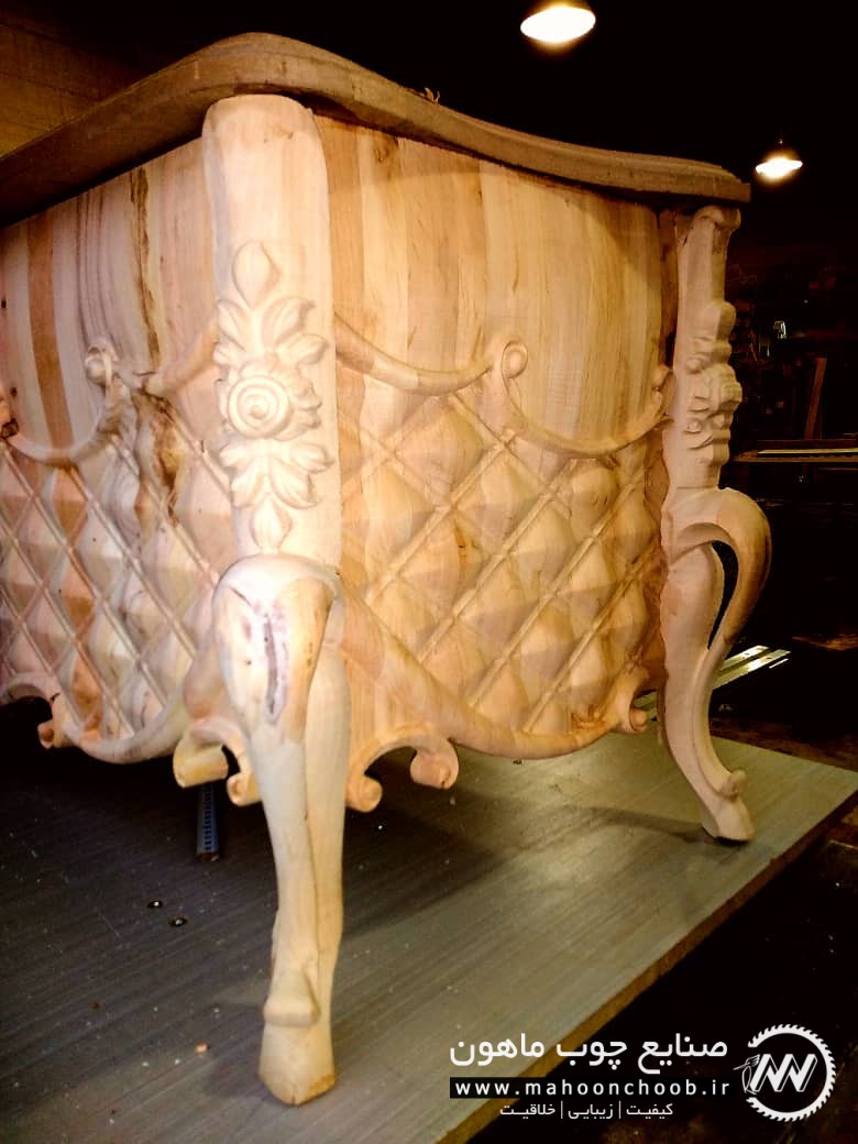 میز تلویزیون TV LCD LED السانا چوبی راش منبت شده سلطنتی ماهون چوب