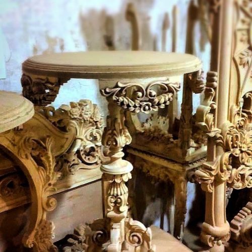میز استند کنار سالنی آتوسا چوبی راش منبت شده سلطنتی ماهون چوب