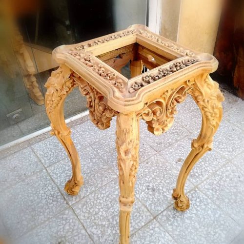 میز استند کنار سالنی آذرخش چوبی راش منبت شده سلطنتی ماهون چوب