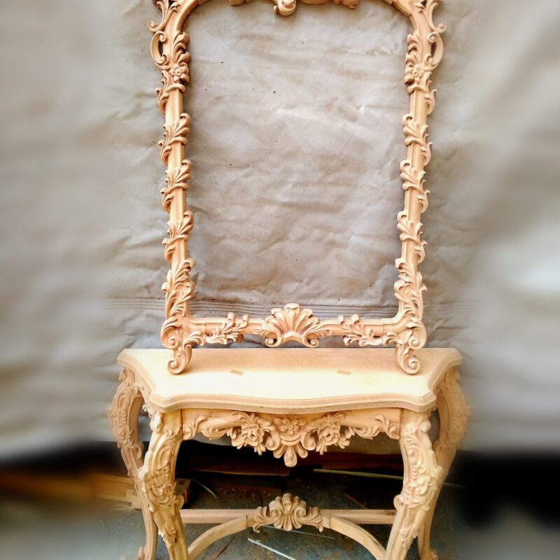 آینه کنسول یلدا چوبی راش منبت شده سلطنتی ماهون چوب