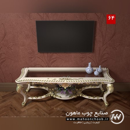 میز تلویزیون مدل نیوشا میز تلویزیون چوبی منبت شده سلطنتی ماهون چوب