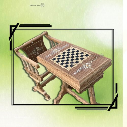 میز و صندلی شطرنج چوبی منبت شده سلطنتی ماهون چوب