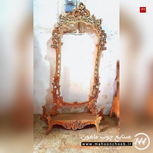 قاب آینه سلطنتی آینه قدی آینه کنسول تمام چوبی طلایی تولید ماهون چوب
