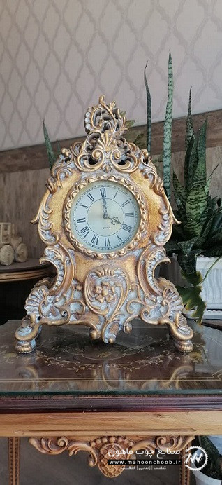 ساعت رومیزی فانتزی شیدا ساعت چوبی منبت شده سلطنتی ماهون چوب