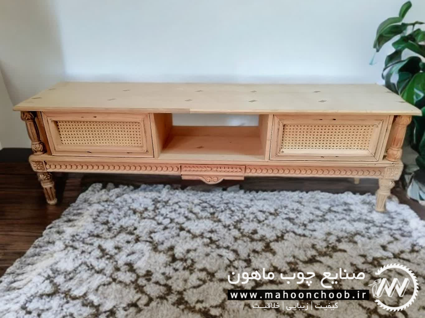 میز تلویزیون لونا میز تلویزیون چوبی منبت شده سلطنتی ماهون چوب