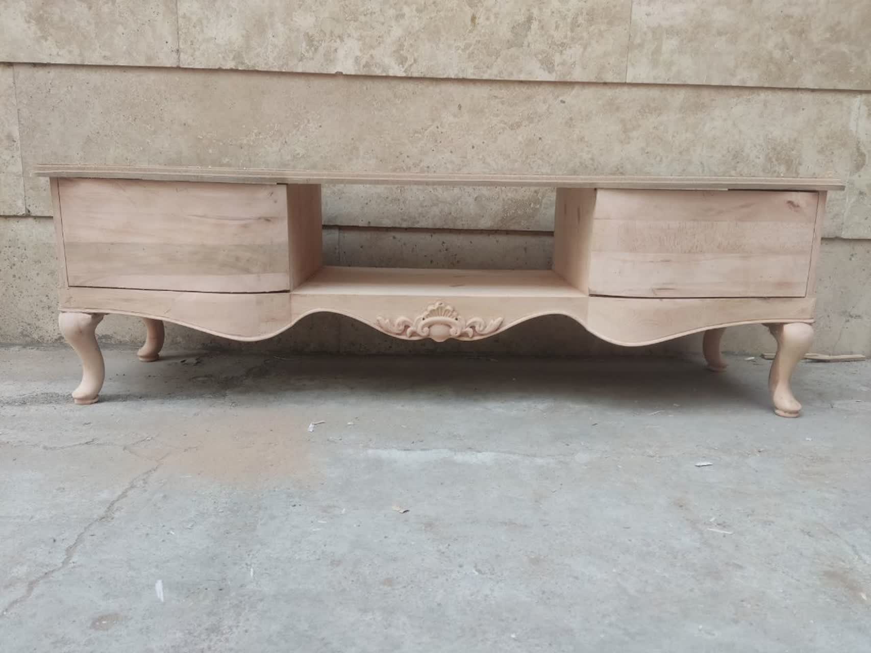 میز تلویزیون چوبی خام غزال