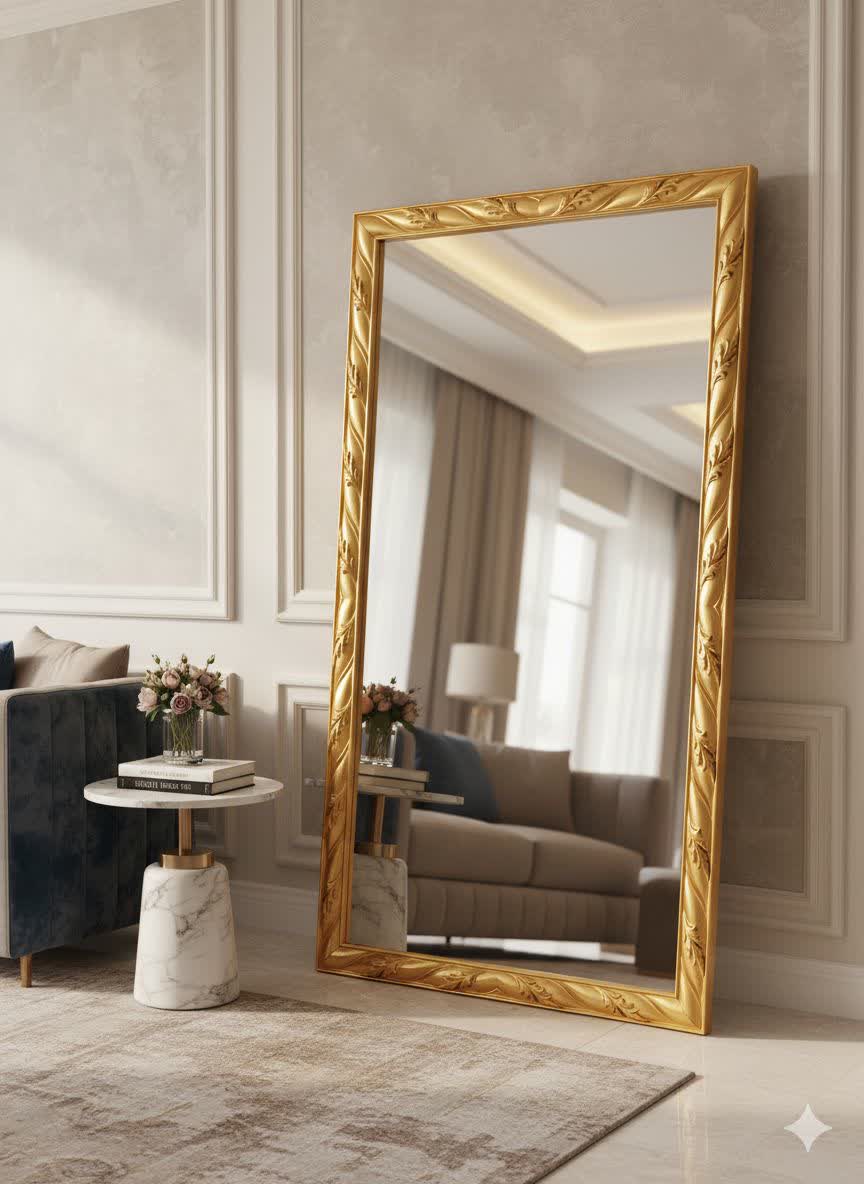 قاب آینه ایستاده لورا منبت کاری شده ماهون چوب